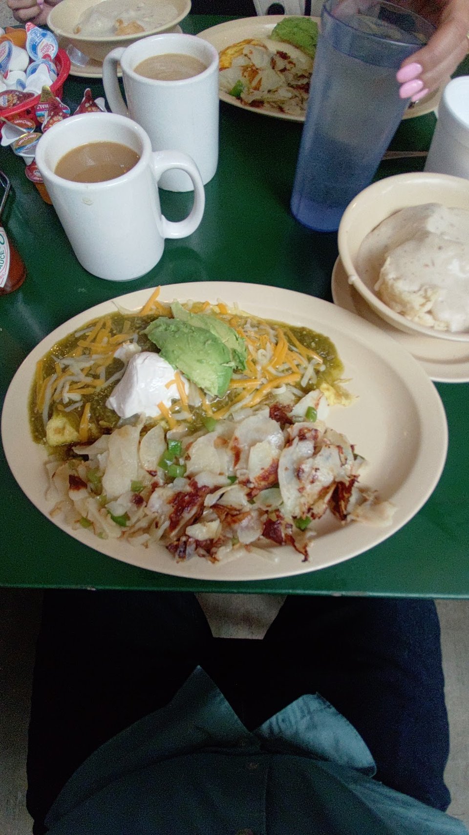 Breakfast menu with omelettes and sandwiches.